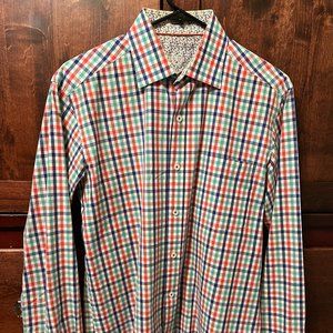 Bugatchi Uomo Mens Checkered Shaped Fit Long Sleeve Shirt Size Medium